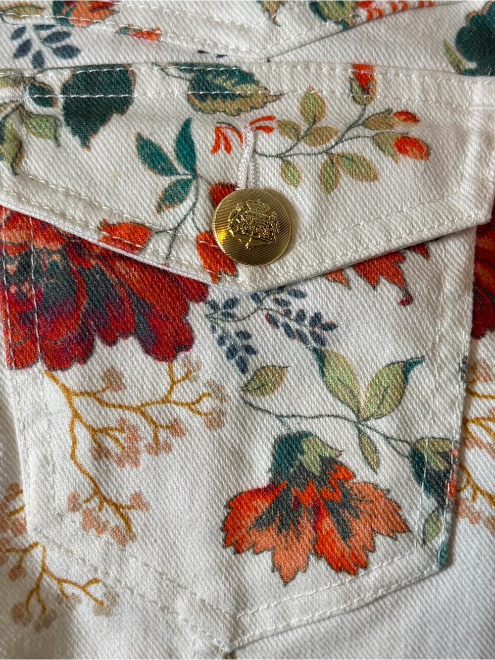 Maje Viflor Floral Denim Jacket White Red Print Stretch Cotton FR 36 Small - Picture 8 of 16